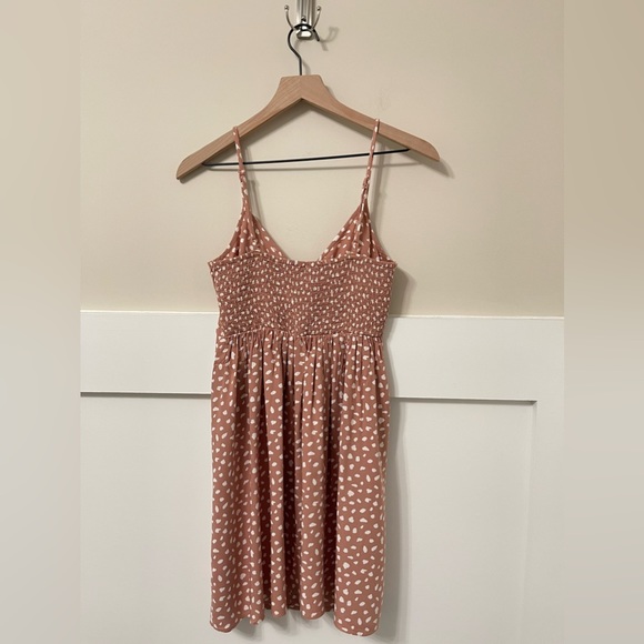 Aerie Pinkish-Brown & White Splatter Print Mini Flowy Dress Size Small - Picture 6 of 8